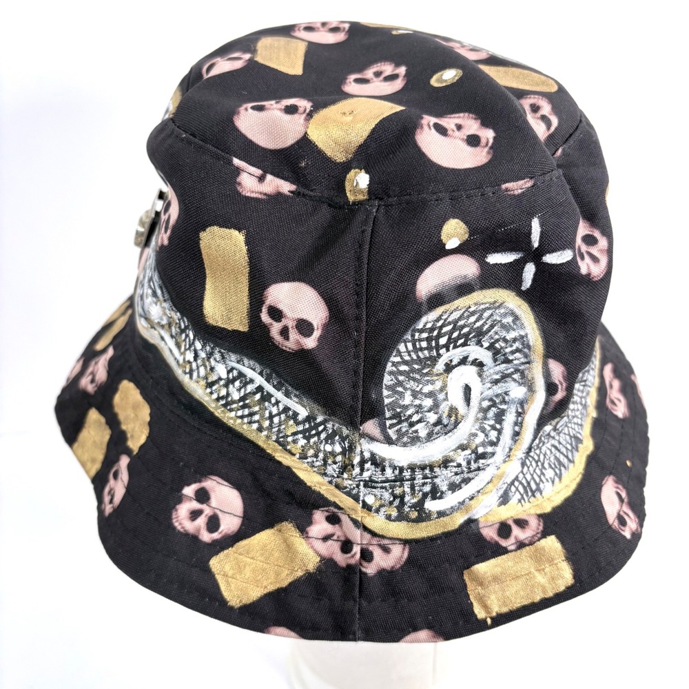 Labios De Ojo Bucket Hat Black Hand Painted Skull Snake Custom Edgy Streetwear - Picture 4 of 10